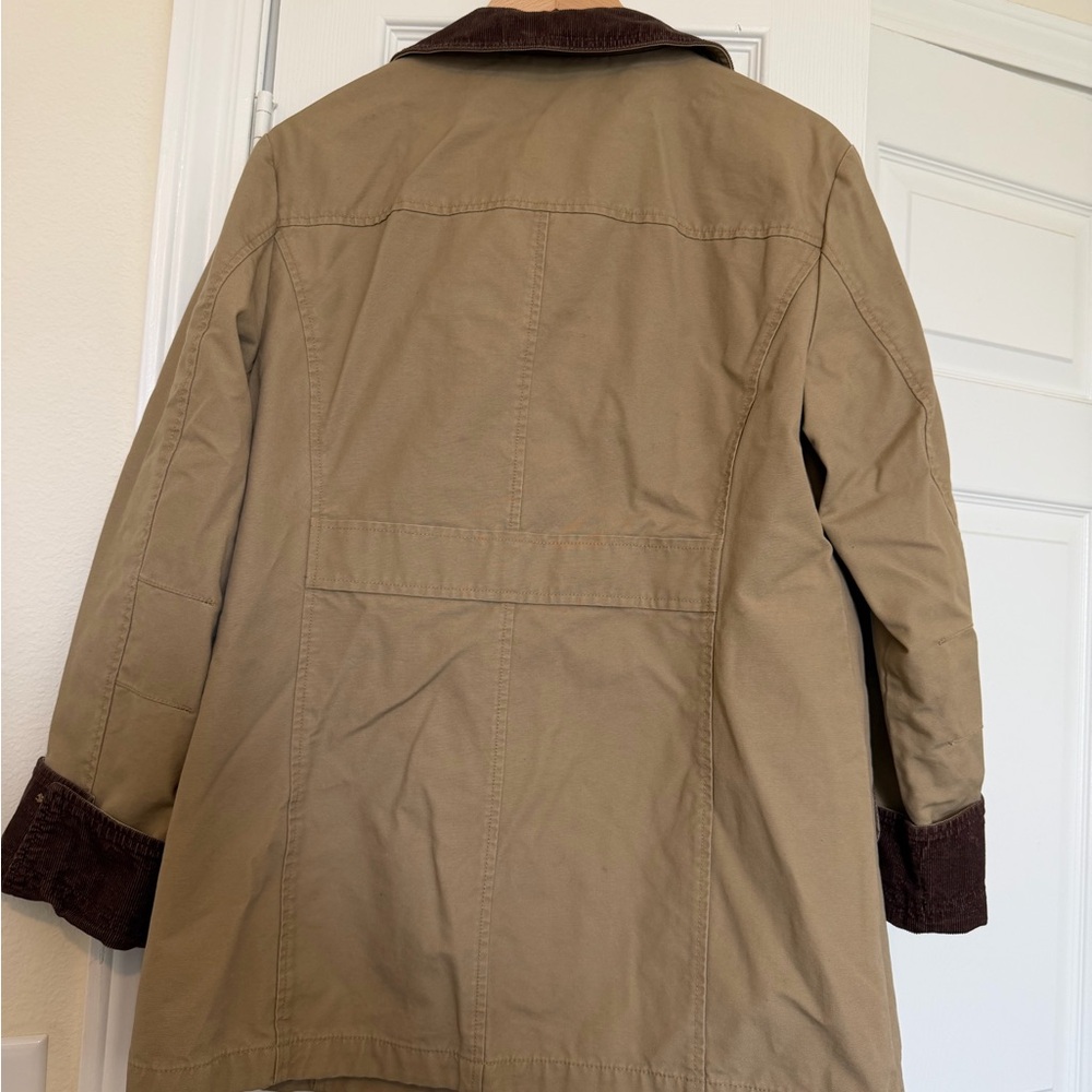 L.L. Bean Men’s Khaki Trench Coat with Dark Brown Corduroy Trim - Picture 4 of 4